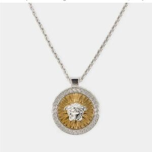 Versace Medusa Sunburst Pendant Necklace – Silver, Gold & Rhinestones – NWT
